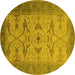 Round Machine Washable Oriental Yellow Traditional Rug, wshurb1422yw