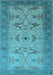 Machine Washable Oriental Light Blue Traditional Rug, wshurb1422lblu