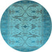 Round Machine Washable Oriental Light Blue Traditional Rug, wshurb1422lblu