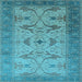 Square Machine Washable Oriental Light Blue Traditional Rug, wshurb1422lblu