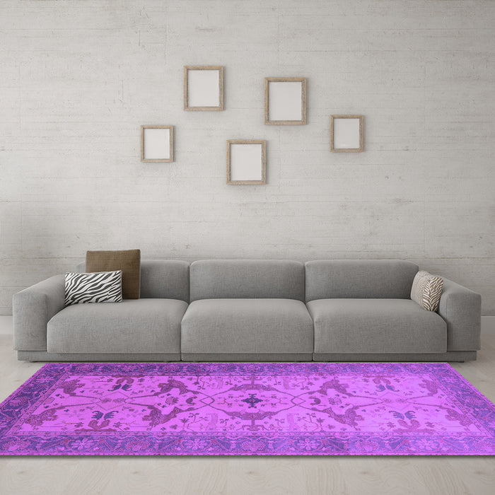 Machine Washable Oriental Purple Traditional Area Rugs in a Living Room, wshurb1422pur