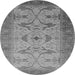 Round Machine Washable Oriental Gray Traditional Rug, wshurb1422gry