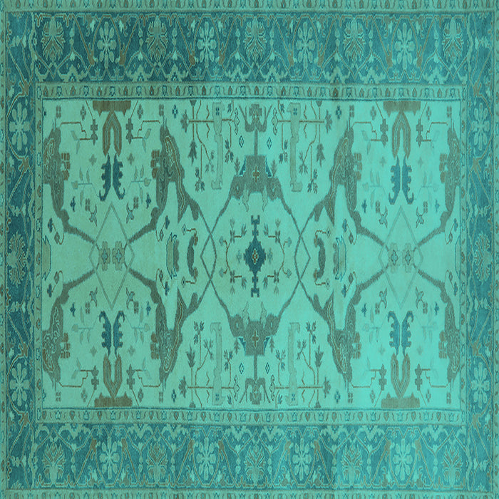 Square Machine Washable Oriental Turquoise Traditional Area Rugs, wshurb1422turq