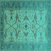 Square Machine Washable Oriental Turquoise Traditional Area Rugs, wshurb1422turq