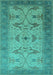 Machine Washable Oriental Turquoise Traditional Area Rugs, wshurb1422turq