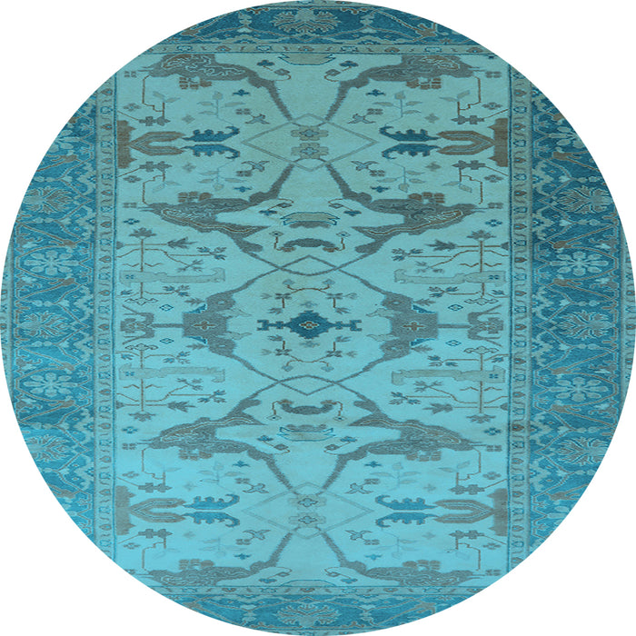 Round Oriental Light Blue Traditional Rug, urb1422lblu
