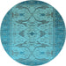 Round Oriental Light Blue Traditional Rug, urb1422lblu