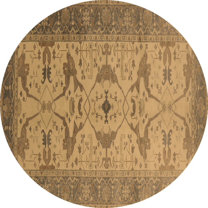 Round Oriental Brown Traditional Rug, urb1422brn