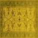 Square Machine Washable Oriental Yellow Traditional Rug, wshurb1422yw