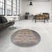Round Mid-Century Modern Sandstone Brown Oriental Rug in a Office, urb1422