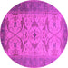 Round Machine Washable Oriental Pink Traditional Rug, wshurb1422pnk