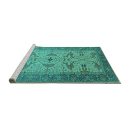 Sideview of Machine Washable Oriental Turquoise Traditional Area Rugs, wshurb1422turq
