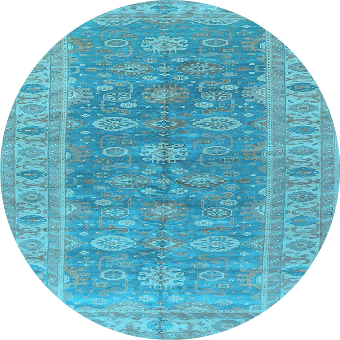 Round Oriental Light Blue Traditional Rug, urb1423lblu
