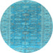 Round Oriental Light Blue Traditional Rug, urb1423lblu