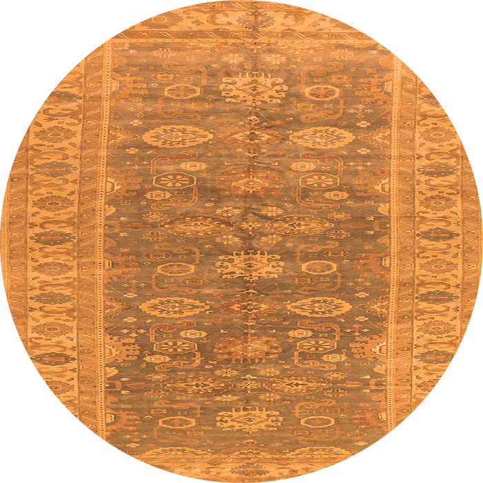 Round Machine Washable Oriental Orange Traditional Area Rugs, wshurb1423org