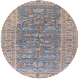 Round Mid-Century Modern Silver Pink Oriental Rug, urb1423