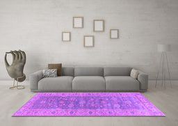 Machine Washable Oriental Purple Traditional Area Rugs in a Living Room, wshurb1423pur