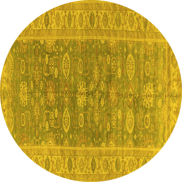 Round Machine Washable Oriental Yellow Traditional Rug, wshurb1423yw