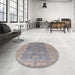 Round Mid-Century Modern Silver Pink Oriental Rug in a Office, urb1423