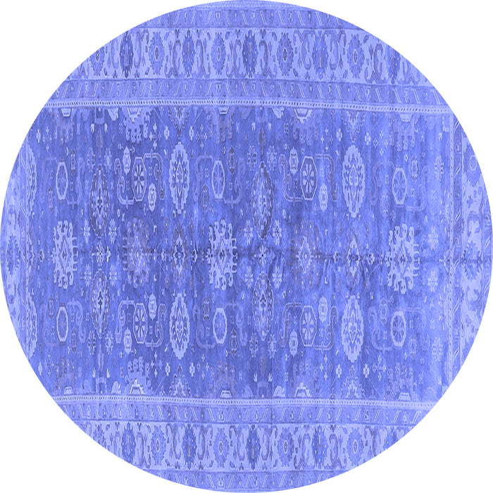 Round Machine Washable Oriental Blue Traditional Rug, wshurb1423blu