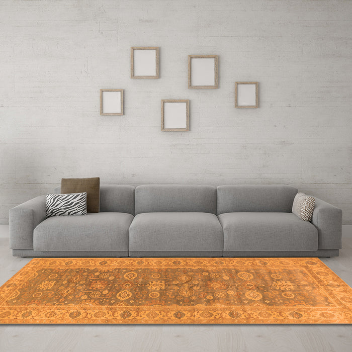 Machine Washable Oriental Orange Traditional Area Rugs in a Living Room, wshurb1423org