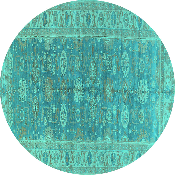 Round Oriental Turquoise Traditional Rug, urb1423turq