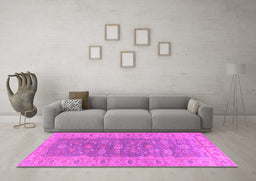 Machine Washable Oriental Pink Traditional Rug in a Living Room, wshurb1423pnk