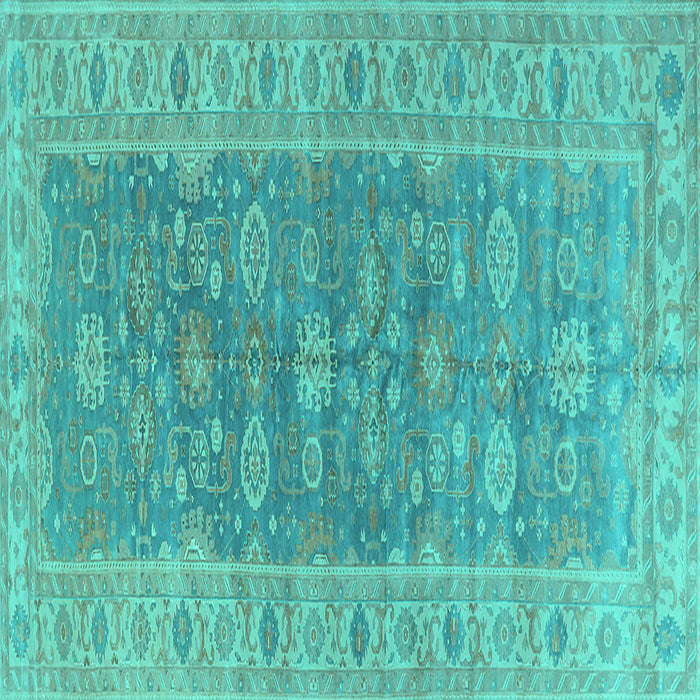 Square Oriental Turquoise Traditional Rug, urb1423turq