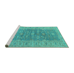 Sideview of Machine Washable Oriental Turquoise Traditional Area Rugs, wshurb1423turq