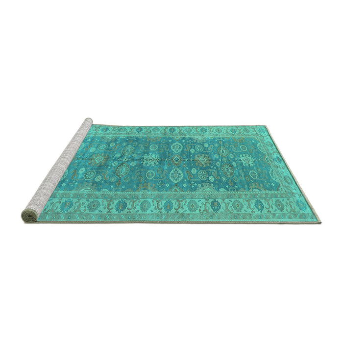 Sideview of Machine Washable Oriental Turquoise Traditional Area Rugs, wshurb1423turq
