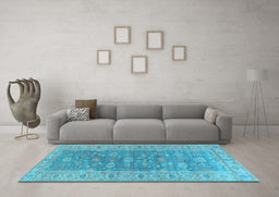 Machine Washable Oriental Light Blue Traditional Rug in a Living Room, wshurb1423lblu