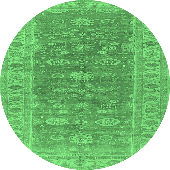 Round Machine Washable Oriental Emerald Green Traditional Area Rugs, wshurb1423emgrn