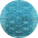 Round Machine Washable Oriental Light Blue Traditional Rug, wshurb1424lblu