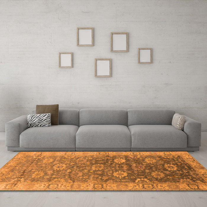 Machine Washable Oriental Orange Traditional Area Rugs in a Living Room, wshurb1424org