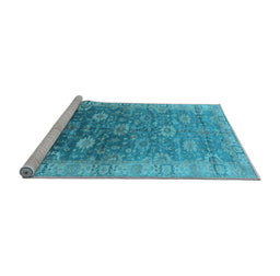 Sideview of Machine Washable Oriental Light Blue Traditional Rug, wshurb1424lblu