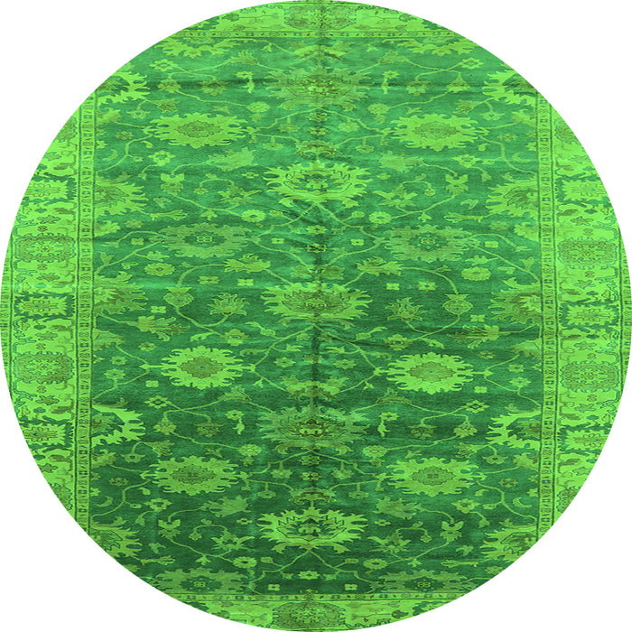 Round Oriental Green Traditional Rug, urb1424grn