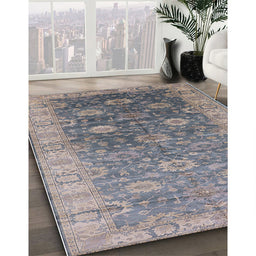 Mid-Century Modern Mist Blue Oriental Rug in Family Room, urb1424