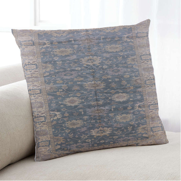 Lifestyle Image of Mid-Century Modern Urban Square Mist Blue Throw Pillow, 18 inch by 18 inch, pwurb1424