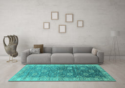 Machine Washable Oriental Turquoise Traditional Area Rugs in a Living Room,, wshurb1424turq