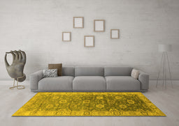 Machine Washable Oriental Yellow Traditional Rug in a Living Room, wshurb1424yw