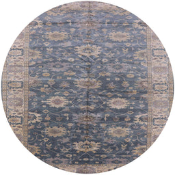 Round Mid-Century Modern Mist Blue Oriental Rug, urb1424