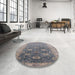 Round Mid-Century Modern Mist Blue Oriental Rug in a Office, urb1424