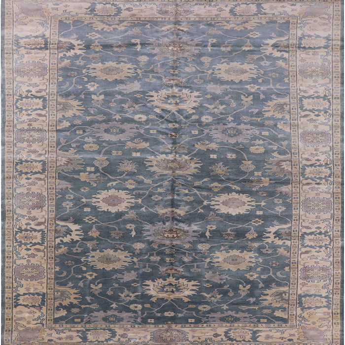 Square Mid-Century Modern Mist Blue Oriental Rug, urb1424