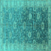 Square Oriental Turquoise Traditional Rug, urb1424turq