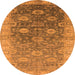 Round Machine Washable Oriental Orange Traditional Area Rugs, wshurb1424org