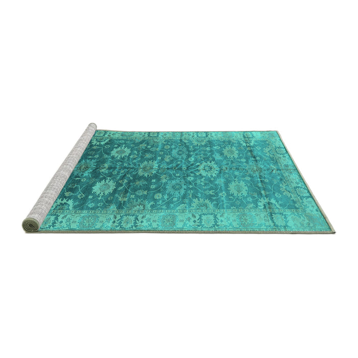 Sideview of Machine Washable Oriental Turquoise Traditional Area Rugs, wshurb1424turq