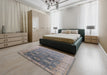 Mid-Century Modern Mist Blue Oriental Rug in a Bedroom, urb1424