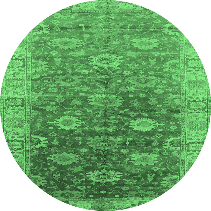 Round Machine Washable Oriental Emerald Green Traditional Area Rugs, wshurb1424emgrn