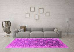 Machine Washable Oriental Pink Traditional Rug in a Living Room, wshurb1424pnk