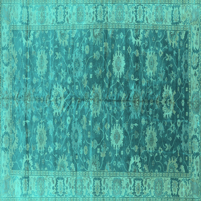Square Machine Washable Oriental Turquoise Traditional Area Rugs, wshurb1424turq